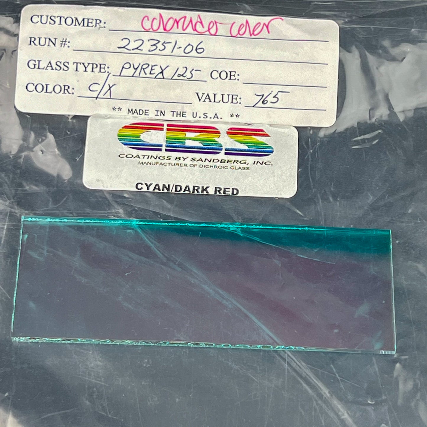 Cyan Dark Red - 1oz Dichroic Sheet - Borosilicate