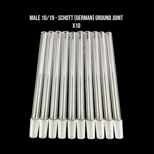 10mm Male German Ground Joints - 10/19 Glass on Glass Fitting - Schott Borosilicate Glass - COE 33