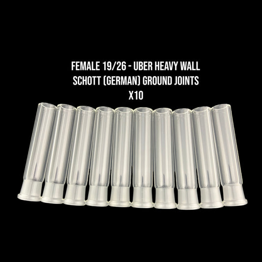 19mm Female German Ground Joints - 19/26 Glass on Glass Fitting - Uber Heavy Wall - Schott Borosilicate Glass - COE 33