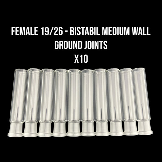 19mm Female German Ground Joints - 19/26 Glass on Glass Fitting - Bistabil Medium Wall - Schott Borosilicate Glass - COE 33