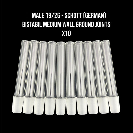 19mm Male German Ground Joints - 19/26 Glass on Glass Fitting - Bistabil Heavy Wall - Schott Borosilicate Glass - COE 33
