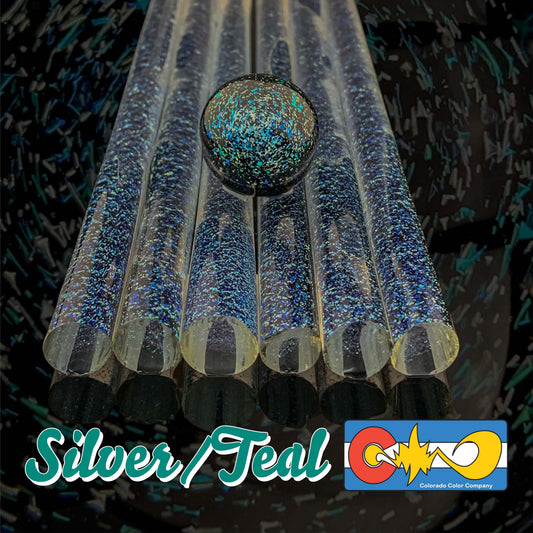 Silver/Teal - Dichroic Cane - Borosilicate Glass - COE33